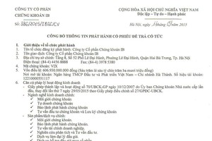 CTCK IB (VIX) thông báo phát hành cổ phiếu để trả cổ tức