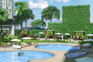 Khu BBQ ngoài trời với cảnh quan hiện đại tại Park Hill