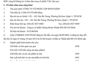 KDC công bố chào mua công khai cổ phiếu TAC