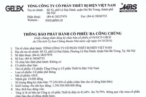 GEX thông báo phát hành cổ phiếu ra công chúng