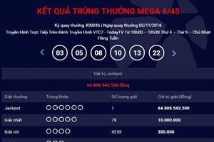 Ảnh chụp màn hình từ website chính thức của Vietlott.