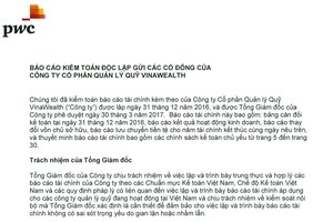 Công ty cổ phần Quản lý quỹ Vinawealth công bố báo cáo kiểm toán độc lập 2016