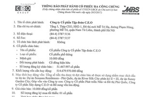 CEO Group thông báo phát hành cổ phiếu ra công chúng
