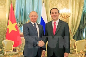 Chủ tịch nước Trần Đại Quang hội đàm với Tổng thống Liên bang Nga V. Putin. (Ảnh: Nhan Sáng/TTXVN)