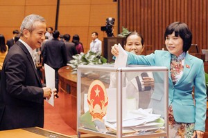 Các đại biểu Quốc hội tiến hành lấyphiếu tín nhiệm tại kỳ họp thứ 8, Quốc hội khoá XIII ngày 15/11/2014. Ảnh:QH.