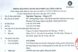 Tập đoàn Vingroup thông báo phát hành trái phiếu ra công chúng