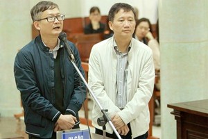 Bị cáo Đinh Mạnh Thắng (áo khoác sẫm màu) đối chất với bị cáo Trịnh Xuân Thanh. Ảnh: VietnamPlus