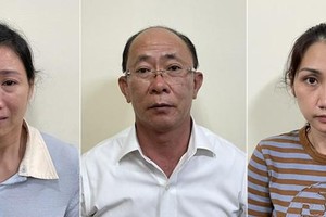 Các bị can lần lượt từ trái sang phải: Trần Đình Như Ý, Võ Hồng Cường, Nguyễn Thục Anh. Ảnh: Bộ Công an.