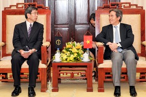 Thống đốc NHNN Việt Nam Nguyễn Văn Bình (phải) trong buổi tiếp Chủ tịch ADB Takehiko Nakao 