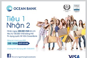 “Tiêu 1 Nhận 2” với thẻ tín dụng quốc tế VISA OceanBank