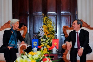 Ông Nguyễn Văn Bình, Ủy viên Bộ Chính trị, Thống đốc Ngân hàng Nhà nước Việt Nam tiếp bà Christine Lagarde, Tổng giám đốc IMF