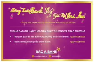 BAC A BANK điều chỉnh lịch quay thưởng và trao thưởng chương trình “Mừng Xuân Canh Tý - Gửi lộc tri ân”