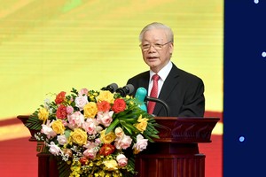 Tổng Bí thư Ban chấp hành Trung ương Đảng cộng sản Việt Nam Nguyễn Phú Trọng phát biểu chỉ đạo tại Lễ mít tinh kỷ niệm 70 năm thành lập Ngân hàng Việt Nam (06/5/1951 - 06/5/2021)