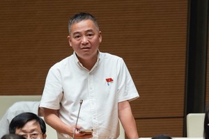 Đại biểu Quốc hội Nguyễn Lân Hiếu (đoàn Bình Định) chất vấn với Bộ trưởng GTVT Nguyễn Văn Thắng chiều 7/6.