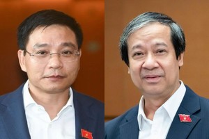 Bộ trưởng Bộ Tài chính Nguyễn Văn Thắng và Bộ trưởng Bộ Giáo dục và Đào tạo Nguyễn Kim Sơn (Ảnh: QH)