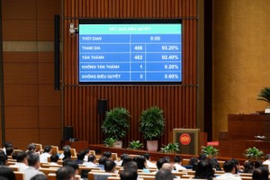 462/466 đại biểu Quốc hội tham gia biểu quyết đã tán thành thông qua Chương trình Kỳ họp thứ Nhất điều chỉnh chiều 21/4.