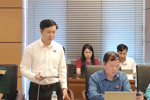 Đại biểu Nguyễn Hoàng Tùng, đoàn ĐBQH tỉnh Lạng Sơn phát biểu tại tổ sáng 5/8