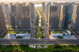 Phối cảnh Quảng trường Trung tâm – không gian kết nối Khu đô thị Đa mục tiêu Lĩnh Nam và Khu đô thị Định cư Lĩnh Nam (Hà Nội) do liên danh có Tập đoàn Tương Lai Sông Hồng triển khai.