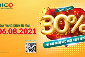 BIC giảm 30% cho khách hàng mua bảo hiểm sức khỏe trực tuyến