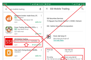 SSI bị làm giả ứng dụng SSI Mobile Trading trên Google Play 