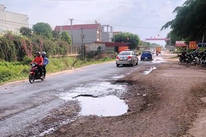 Mặt đường Quốc lộ 31 đoạn qua tỉnh Bắc Giang xuống cấp, gồ ghề, ảnh hưởng đến các phương tiện lưu thông. (Ảnh: qdnd).