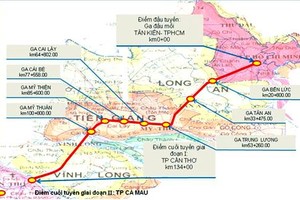 Hướng tuyến dự kiến của Dự án đường sắt Tp.HCM - Cần Thơ.