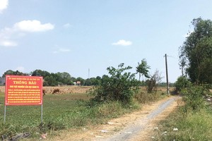 Biện pháp đối phó của một số địa phương cũng chỉ dừng ở mức cắm biển cảnh báo. Ảnh: Thiện Minh