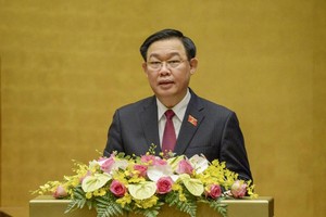 Chủ tịch Quốc hội Vương Đình Huệ phát biểu tại hội nghị.