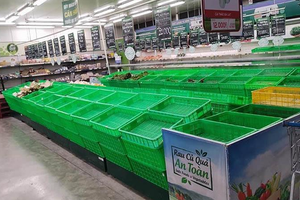 Mặt hàng thực phẩm tươi sống khan hiếm tại Siêu thị MM Mega Market Hưng Lợi (TP. Cần Thơ) trong ngày đầu tiên thực hiện giãn cách xã hội theo Chỉ thị 16 của Thủ tướng Chính phủ