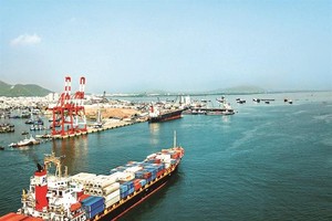 Tàu chở container vào trả hàng tại cảng Quy Nhơn.