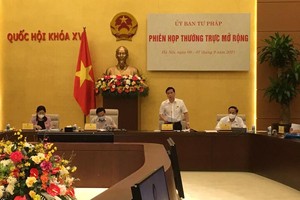 Phó chủ nhiệm Uỷ ban Tư pháp Nguyễn Mạnh Cường trình bày báo cáo của nhóm nghiên cứu .