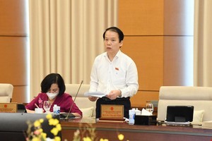 Chủ nhiệm Ủy ban Pháp luật Hoàng Thanh Tùng báo cáo tại phiên họp.