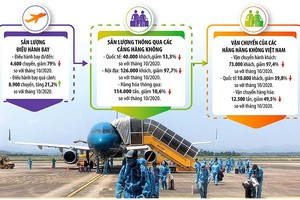 Kết quả vận chuyển của ngành hàng không Việt Nam tháng 10/2021. Đồ họa: Đan Nguyễn