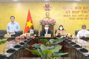 Đại biểu Phạm Trọng Nhân phát biểu từ đầu cầu Bình Dương.