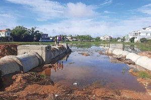 Cảnh ngập úng cục bộ tại Dự án Khu phố chợ Chiên Đàn