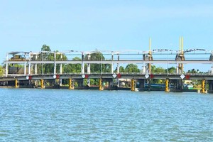 Dự án Cống Láng Thé (huyện Càng Long) giúp ngăn mặn, trữ ngọt hiệu quả của tỉnh Trà Vinh. Ảnh: Hữu Đức