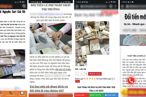 Trên mạng điện tử ngập tràn hình ảnh quảng cáo dịch vụ đổi tiền mới, tiền lẻ (Ảnh: Dũng Minh)