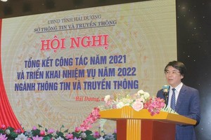 Ông Nguyễn Cao Thắng, Giám đốc Sở Thông tin Truyền thông Hải Dương phát biểu tại Hội nghị. Ảnh: Trọng Thắng