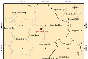 Tọa độ vị trí động đất tại huyện Kon Rẫy, tỉnh Kon Tum. Sơ đồ: Viện Vật lý địa cầu.
