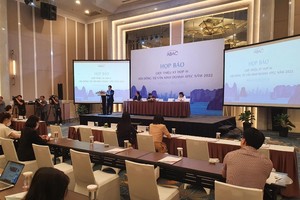 Chủ tịch VCCI Phạm Tấn Công phát biểu tại cuộc họp báo giới thiệu về ABAC III, sáng ngày 12/7/2022