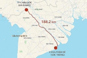 Sơ đồ hướng tuyến cao tốc Châu Đốc - Cần Thơ - Sóc Trăng
