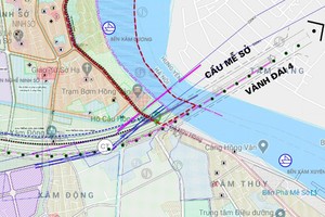 Sơ đồ qui hoạch cầu Mễ Sở và đường Vành đai 4 nối Thường Tín (Hà Nội) với Văn Giang (Hưng Yên). (Nguồn ảnh: Quyhoach.hanoi.vn).