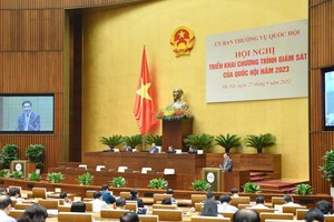 Tổng thư ký Quốc hội Bùi Văn Cường báo cáo tại hội nghị.