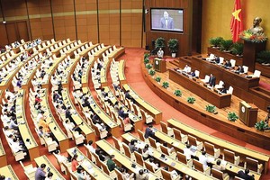 Quốc hội thảo luận ở nghị trường về phát triển kinh tế - xã hội. 