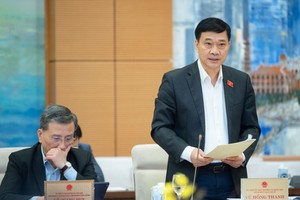 Chủ nhiệm Uỷ ban Kinh tế Vũ Hồng Thanh trình bày báo cáo thẩm tra dự án luật.