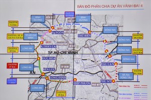 Bản đồ phân chia dự án Vành đai 4 (Ảnh: Hà Mai).