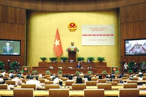 Bộ trưởng Bộ Tư pháp Lê Thành Long trả lời chất vấn. Ảnh: V.T