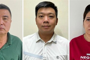 Từ trái qua phải: Nguyễn Lộc An, Trần Trác Việt Đức, Đỗ Thị Tuyết Nga. Ảnh: Bộ Công an.