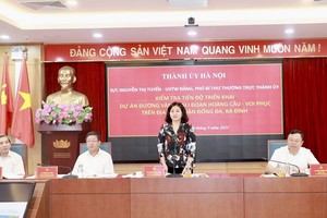 Phó Bí thư Thường trực Thành ủy Hà Nội Nguyễn Thị Tuyến đề nghị đẩy nhanh tiến độ công tác giải phóng mặt bằng đường Vành đai 1 (đoạn Hoàng Cầu - Voi Phục) trong năm 2023 và kết thúc dự án vào năm 2024.