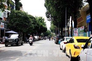 Ô tô đậu dưới lòng đường tại đường Hoa Phượng, phường 2, quận Phú Nhuận. Ảnh: Hồng Đạt - TTXVN